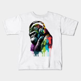 Gorilla Painting Listening to Music Kids T-Shirt